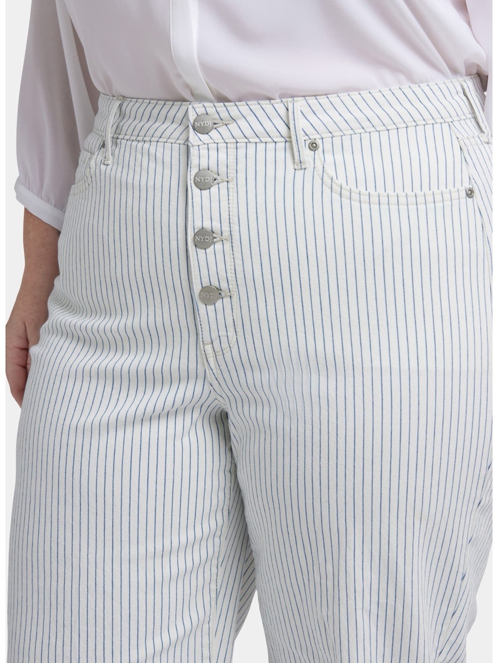 NYDJ Teresa Stripe Exposed Button Ankle Wide Leg Jeans 14W Palencia Stripe - Picture 3 of 7